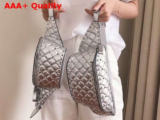 Valentino Garavani Rockstud Spike Belt Bag in Silver Quilted Nappa Lambskin Replica