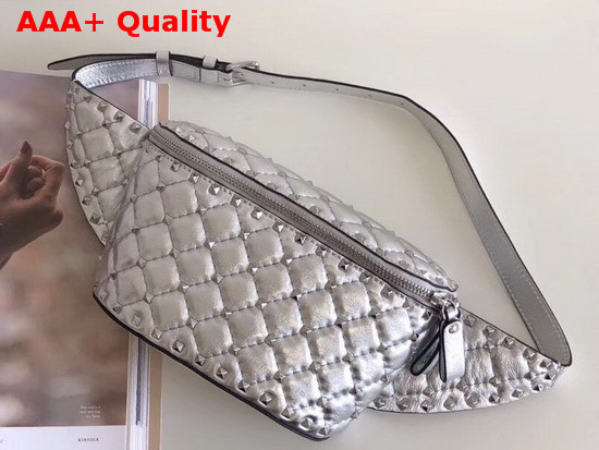 Valentino Garavani Rockstud Spike Belt Bag in Silver Quilted Nappa Lambskin Replica