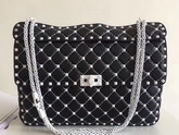 Valentino Garavani Rockstud Spike Chain Bag in Black Soft Lambskin with White Hardwares For Sale