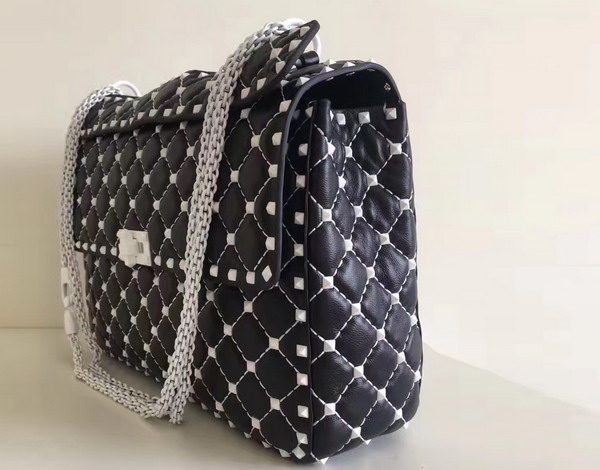 Valentino Garavani Rockstud Spike Chain Bag in Black Soft Lambskin with White Hardwares For Sale