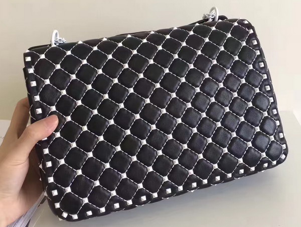 Valentino Garavani Rockstud Spike Chain Bag in Black Soft Lambskin with White Hardwares For Sale