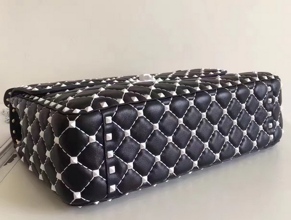 Valentino Garavani Rockstud Spike Chain Bag in Black Soft Lambskin with White Hardwares For Sale