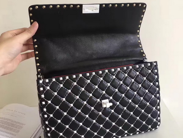 Valentino Garavani Rockstud Spike Chain Bag in Black Soft Lambskin with White Hardwares For Sale