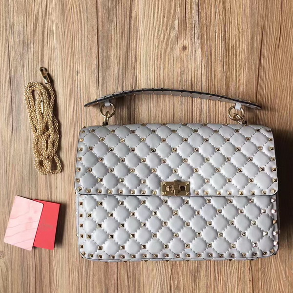 Valentino Garavani Rockstud Spike Chain Bag in Light Blue Soft Crackle Nappa Lambskin Leather with Micro Stud Detailing For Sale