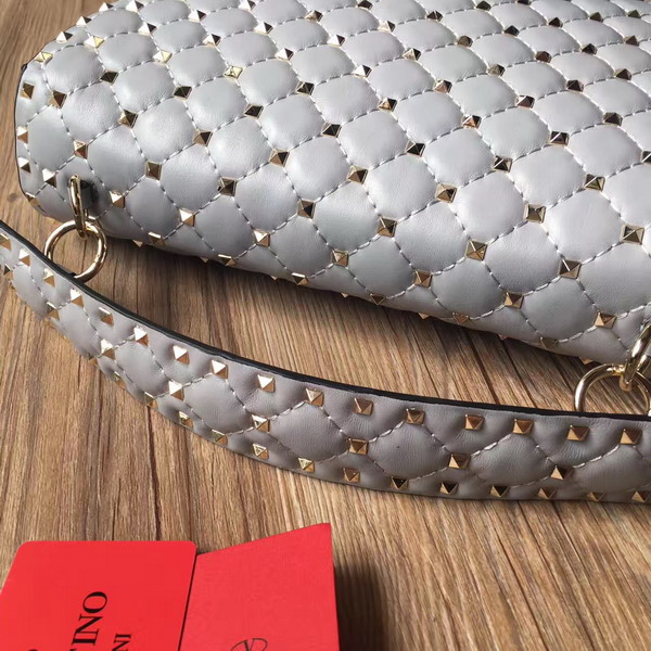 Valentino Garavani Rockstud Spike Chain Bag in Light Blue Soft Crackle Nappa Lambskin Leather with Micro Stud Detailing For Sale