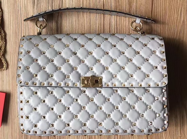 Valentino Garavani Rockstud Spike Chain Bag in Light Blue Soft Crackle Nappa Lambskin Leather with Micro Stud Detailing For Sale