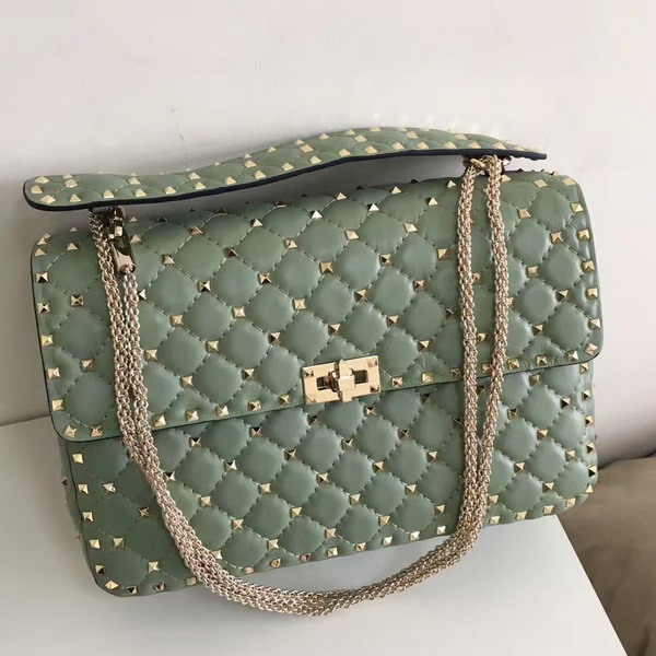 Valentino Garavani Rockstud Spike Chain Bag in Light Green Soft Crackle Nappa Lambskin Leather with Micro Stud Detailing For Sale