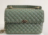 Valentino Garavani Rockstud Spike Chain Bag in Light Green Soft Crackle Nappa Lambskin Leather with Micro Stud Detailing For Sale