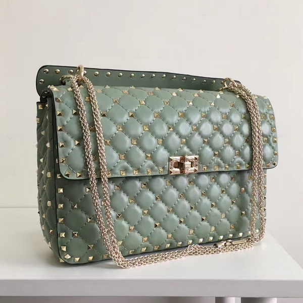 Valentino Garavani Rockstud Spike Chain Bag in Light Green Soft Crackle Nappa Lambskin Leather with Micro Stud Detailing For Sale