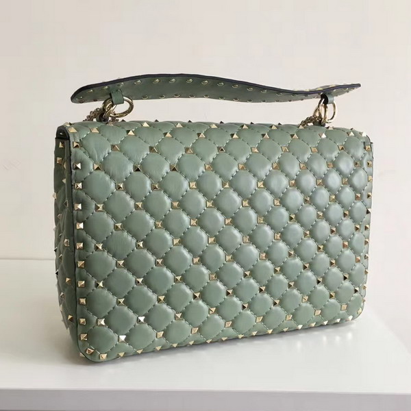 Valentino Garavani Rockstud Spike Chain Bag in Light Green Soft Crackle Nappa Lambskin Leather with Micro Stud Detailing For Sale