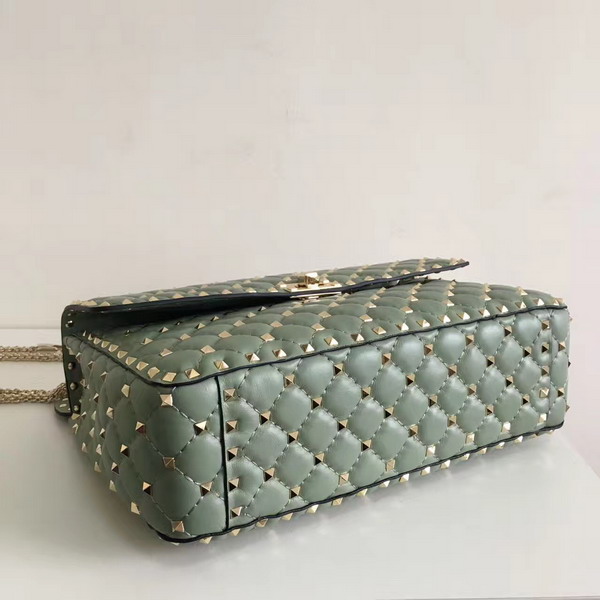 Valentino Garavani Rockstud Spike Chain Bag in Light Green Soft Crackle Nappa Lambskin Leather with Micro Stud Detailing For Sale