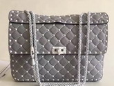 Valentino Garavani Rockstud Spike Chain Bag in Light Grey Soft Lambskin with White Hardwares For Sale