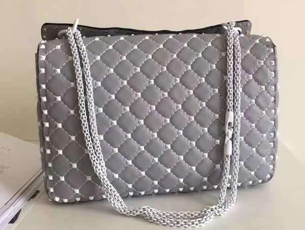 Valentino Garavani Rockstud Spike Chain Bag in Light Grey Soft Lambskin with White Hardwares For Sale