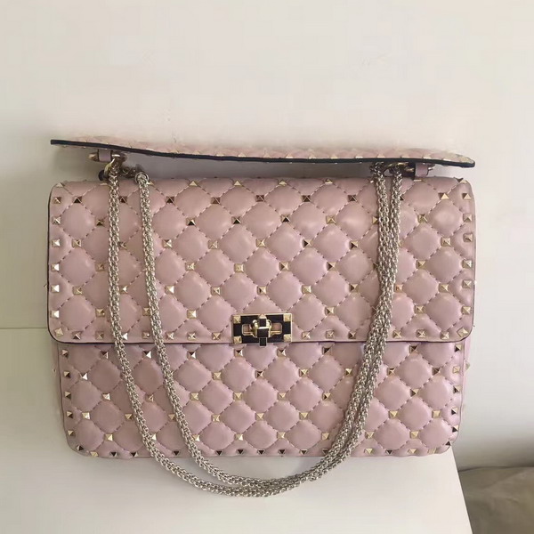 Valentino Garavani Rockstud Spike Chain Bag in Light Pink Soft Crackle Nappa Lambskin Leather with Micro Stud Detailing For Sale