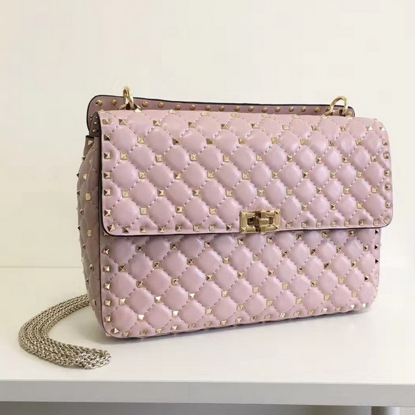 Valentino Garavani Rockstud Spike Chain Bag in Light Pink Soft Crackle Nappa Lambskin Leather with Micro Stud Detailing For Sale