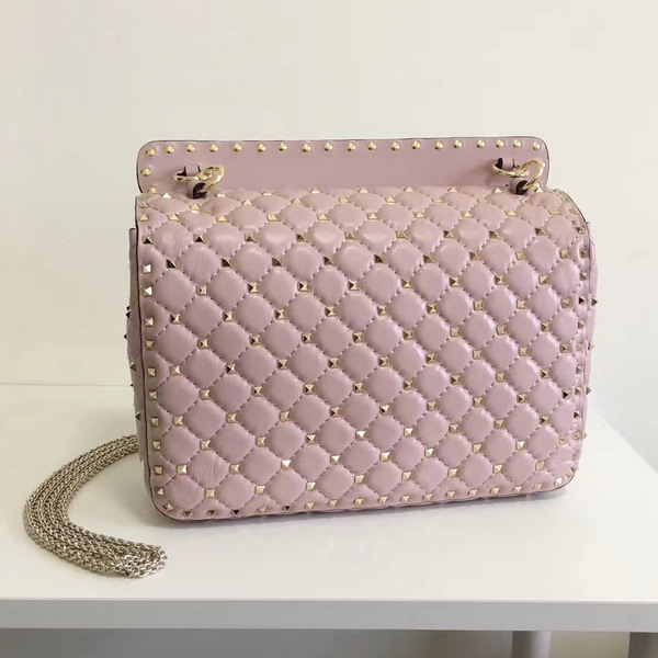 Valentino Garavani Rockstud Spike Chain Bag in Light Pink Soft Crackle Nappa Lambskin Leather with Micro Stud Detailing For Sale