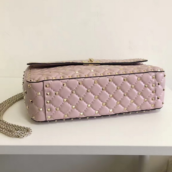 Valentino Garavani Rockstud Spike Chain Bag in Light Pink Soft Crackle Nappa Lambskin Leather with Micro Stud Detailing For Sale