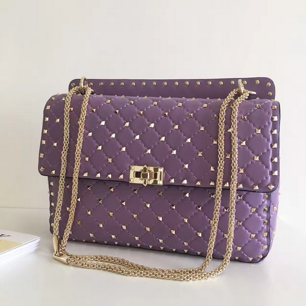 Valentino Garavani Rockstud Spike Chain Bag in Light Purple Soft Crackle Nappa Lambskin Leather with Micro Stud Detailing For Sale