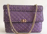 Valentino Garavani Rockstud Spike Chain Bag in Light Purple Soft Crackle Nappa Lambskin Leather with Micro Stud Detailing For Sale