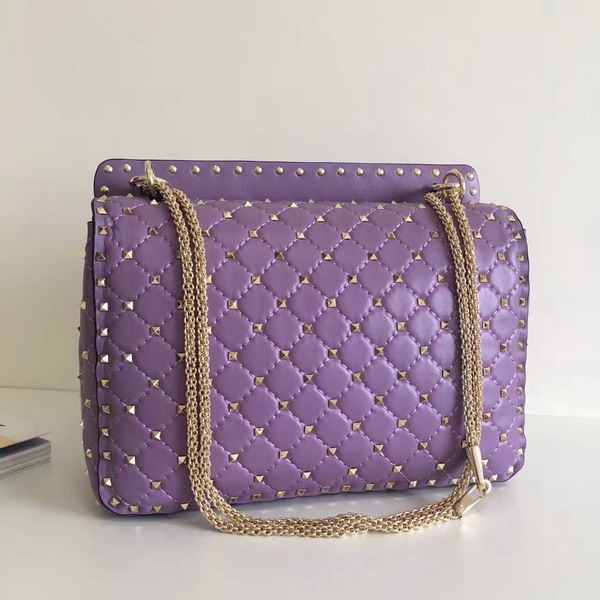 Valentino Garavani Rockstud Spike Chain Bag in Light Purple Soft Crackle Nappa Lambskin Leather with Micro Stud Detailing For Sale