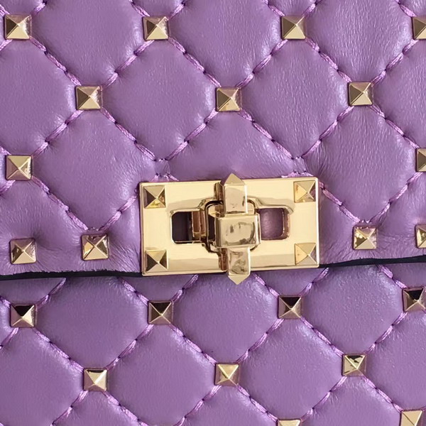 Valentino Garavani Rockstud Spike Chain Bag in Light Purple Soft Crackle Nappa Lambskin Leather with Micro Stud Detailing For Sale