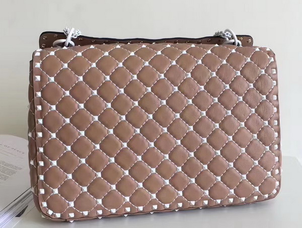 Valentino Garavani Rockstud Spike Chain Bag in Nude Soft Lambskin with White Hardwares For Sale