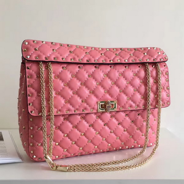 Valentino Garavani Rockstud Spike Chain Bag in Pink Soft Crackle Nappa Lambskin Leather with Micro Stud Detailing For Sale