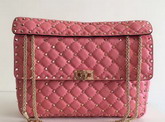 Valentino Garavani Rockstud Spike Chain Bag in Pink Soft Crackle Nappa Lambskin Leather with Micro Stud Detailing For Sale