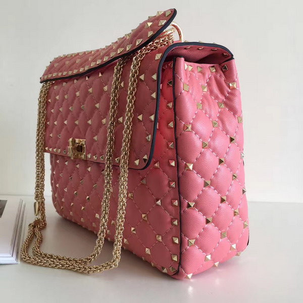 Valentino Garavani Rockstud Spike Chain Bag in Pink Soft Crackle Nappa Lambskin Leather with Micro Stud Detailing For Sale