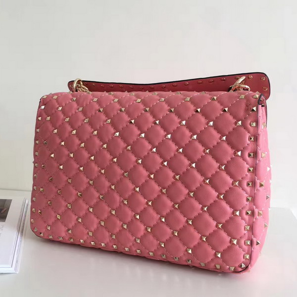 Valentino Garavani Rockstud Spike Chain Bag in Pink Soft Crackle Nappa Lambskin Leather with Micro Stud Detailing For Sale