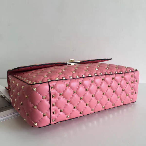 Valentino Garavani Rockstud Spike Chain Bag in Pink Soft Crackle Nappa Lambskin Leather with Micro Stud Detailing For Sale