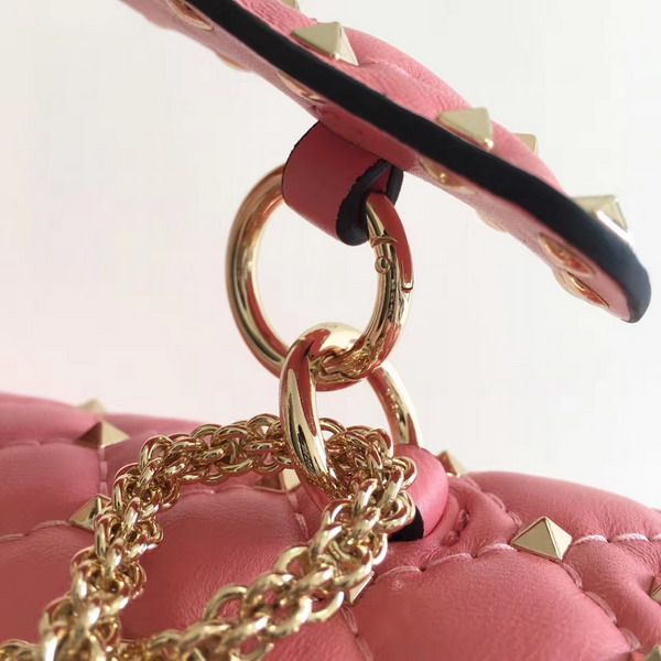 Valentino Garavani Rockstud Spike Chain Bag in Pink Soft Crackle Nappa Lambskin Leather with Micro Stud Detailing For Sale