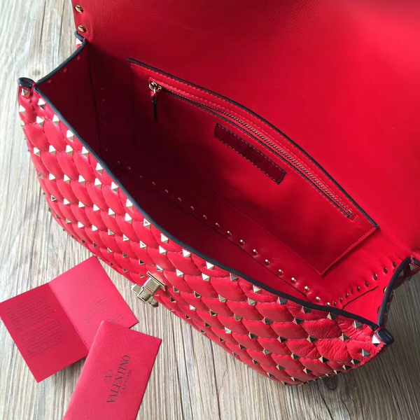 Valentino Garavani Rockstud Spike Chain Bag in Red Soft Crackle Nappa Lambskin Leather with Micro Stud Detailing For Sale