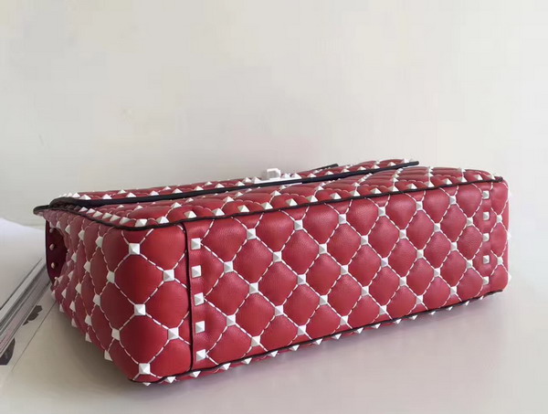 Valentino Garavani Rockstud Spike Chain Bag in Red Soft Lambskin with White Hardwares For Sale