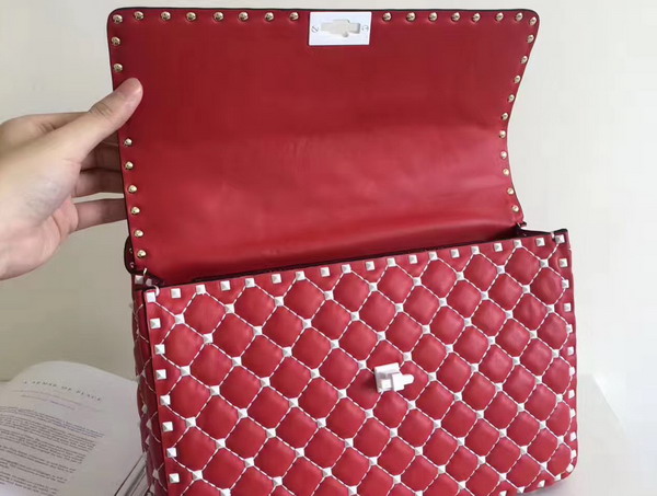 Valentino Garavani Rockstud Spike Chain Bag in Red Soft Lambskin with White Hardwares For Sale