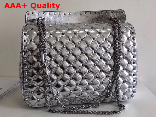 Valentino Garavani Rockstud Spike Chain Bag in Soft Metallic Lambskin Leather Silver Replica