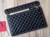 Valentino Garavani Rockstud Spike Clutch in Black Lambskin For Sale