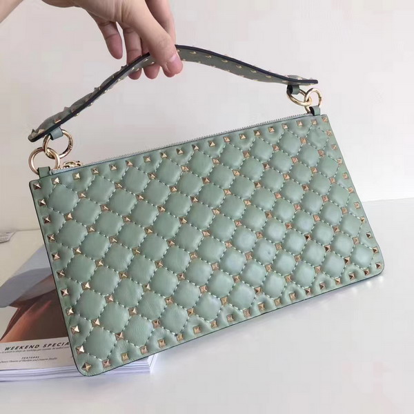 Valentino Garavani Rockstud Spike Clutch in Light Green Lambskin For Sale