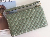 Valentino Garavani Rockstud Spike Clutch in Light Green Lambskin For Sale