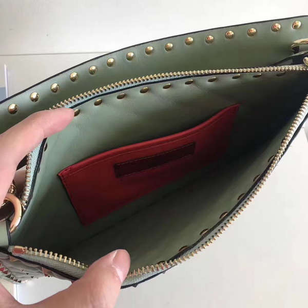 Valentino Garavani Rockstud Spike Clutch in Light Green Lambskin For Sale