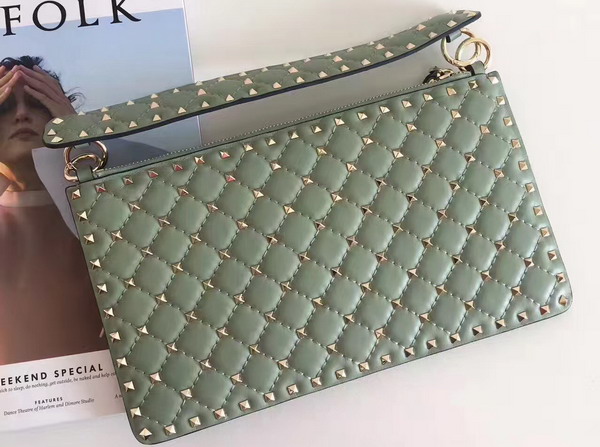 Valentino Garavani Rockstud Spike Clutch in Light Green Lambskin For Sale