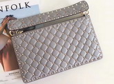 Valentino Garavani Rockstud Spike Clutch in Light Grey Lambskin For Sale