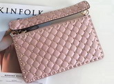 Valentino Garavani Rockstud Spike Clutch in Light Pink Lambskin For Sale