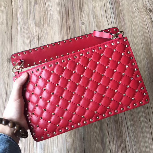 Valentino Garavani Rockstud Spike Clutch in Red Lambskin For Sale