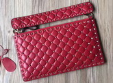 Valentino Garavani Rockstud Spike Clutch in Red Lambskin For Sale