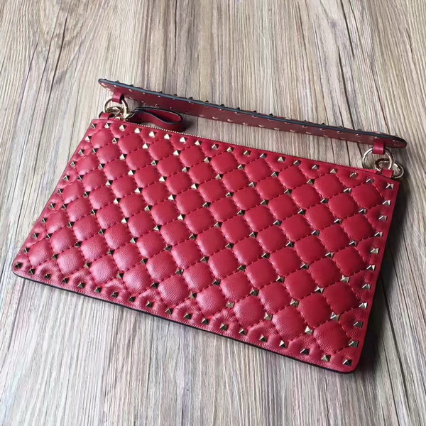 Valentino Garavani Rockstud Spike Clutch in Red Lambskin For Sale