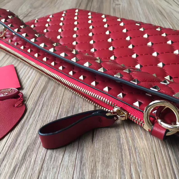 Valentino Garavani Rockstud Spike Clutch in Red Lambskin For Sale