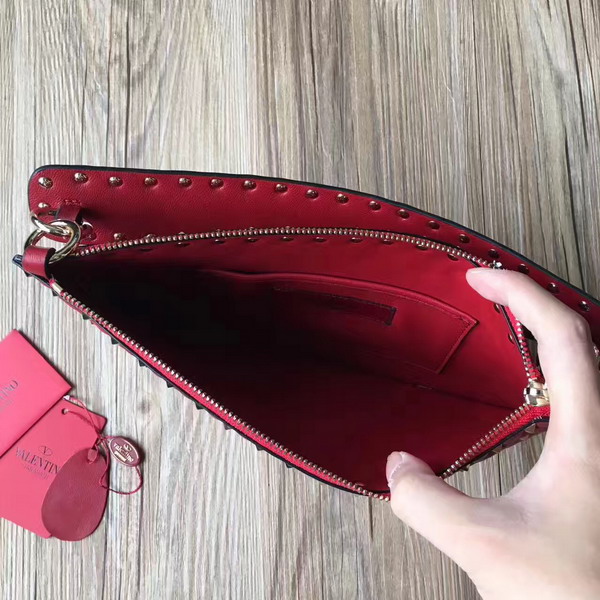 Valentino Garavani Rockstud Spike Clutch in Red Lambskin For Sale