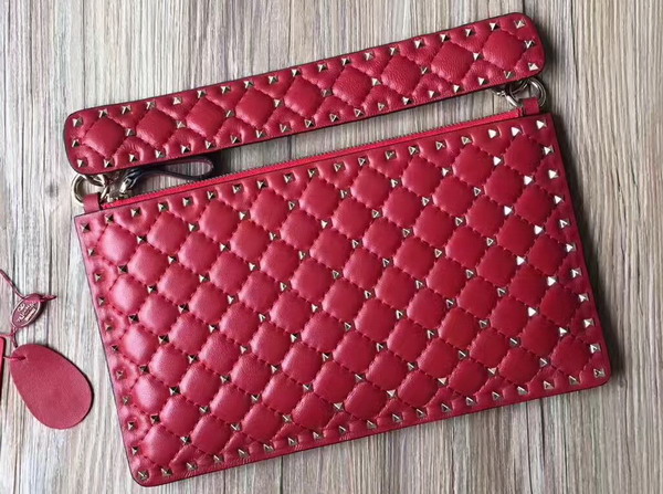 Valentino Garavani Rockstud Spike Clutch in Red Lambskin For Sale