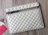 Valentino Garavani Rockstud Spike Clutch in White Lambskin For Sale